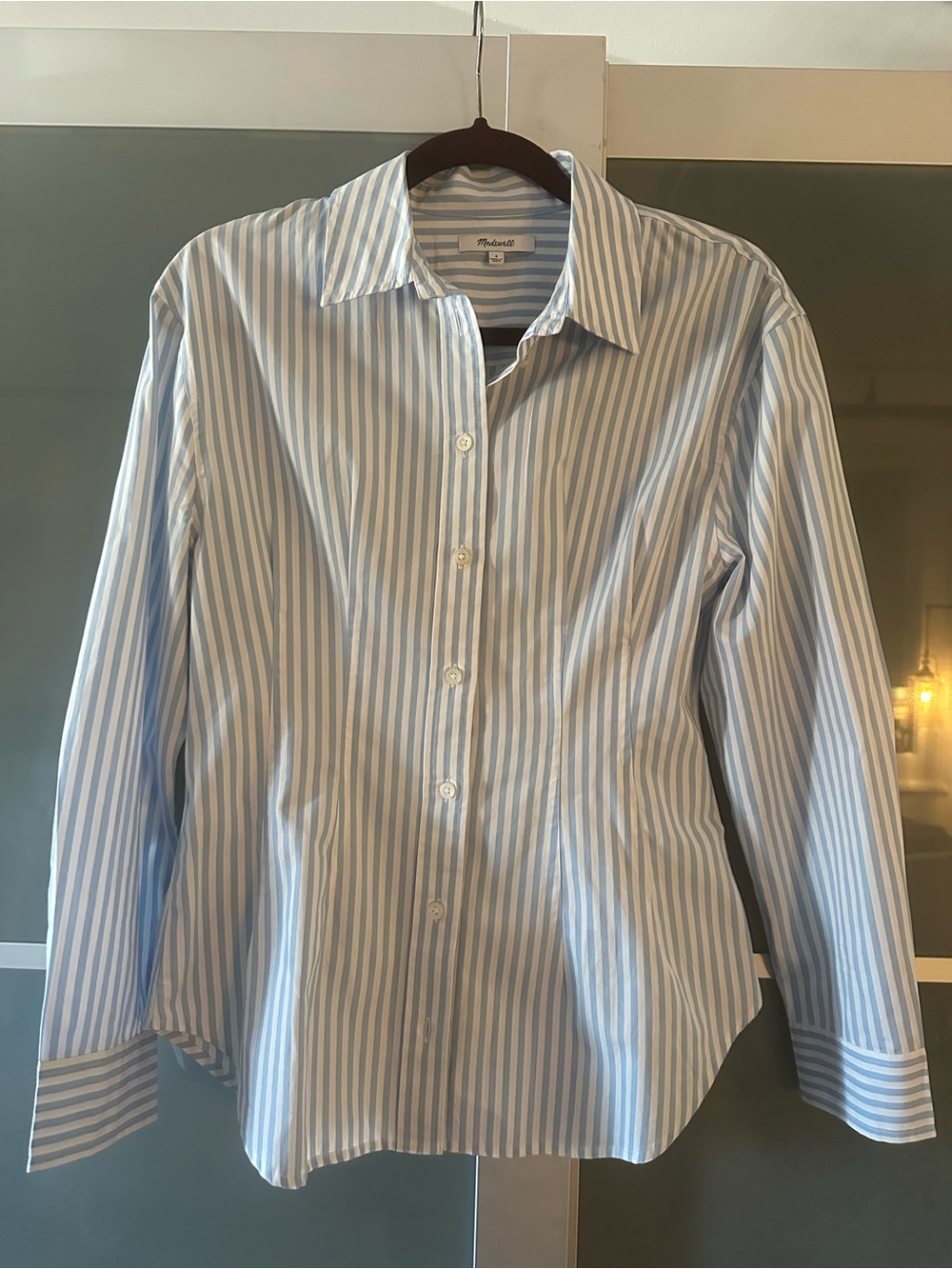 Madewell Light Blue and White Striped Dress Shirt